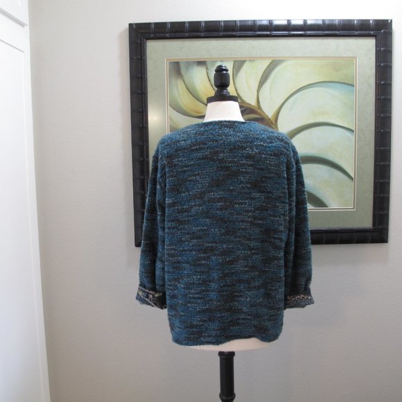 VINTAGE - WINTER SILKS - Silk Wool Blend Turquoise Full Zip Cardigan - Picture 8 of 12